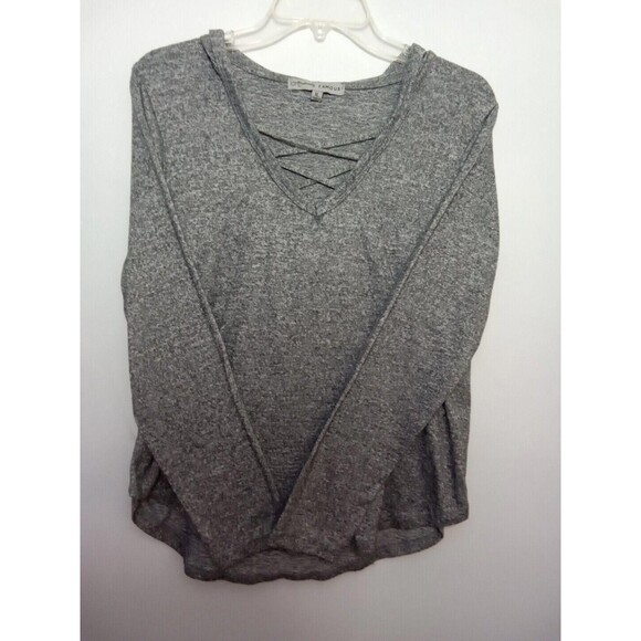 Absolutely Famous XL Hooded Long Sleeve Top Gray V-neckline Criss-cross - Picture 3 of 13